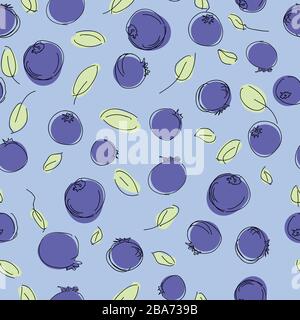 Motif vectoriel de bleuets sans couture. Bleuets frais naturels mûrs savoureux avec feuilles vertes. Illustration, motif de surface Illustration de Vecteur