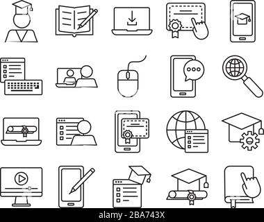 ensemble d'icônes de jeux en ligne pour l'enseignement Illustration de Vecteur