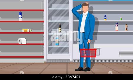 Intérieur du supermarché avec étagères vides. Illustration de Vecteur