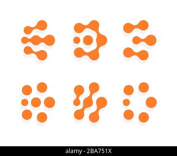 Forme des points abstraits, différents logos de cercles orange définis. Modèle de logo en pointillés, emblème plat. Conception de logotypes de concept pour les affaires, la science et la technologie Illustration de Vecteur