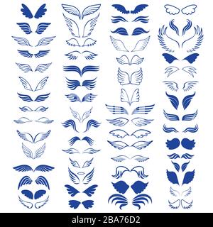 Angel Wings esquisser un grand jeu de 60 objets Illustration de Vecteur