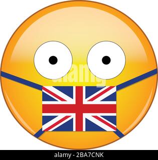 Émotiji à peur jaune dans le masque médical britannique protégeant du SRAS, du coronavirus, de la grippe aviaire et d'autres virus, des germes et des bactéries et des maladies contagieuses A Illustration de Vecteur
