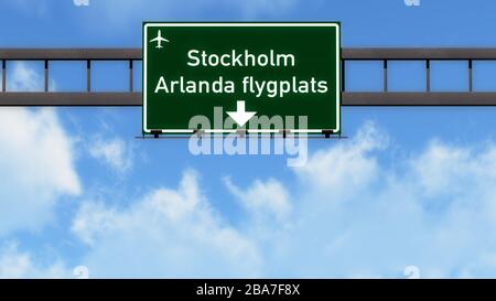 Stockholm Arlanda Suède Airport Highway Road Sign 3D Illustration Banque D'Images