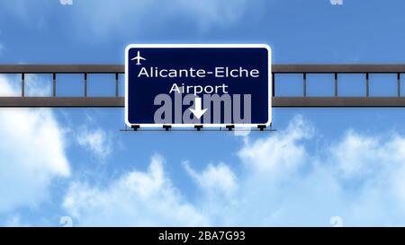 Alicante Espagne Airport Highway Road Sign 3D3 Illustration Banque D'Images