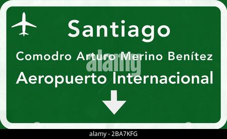 Santiago Chili International Airport Highway Sign 2D Illustration Banque D'Images