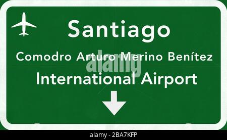 Santiago Chili International Airport Highway Sign 2D Illustration Banque D'Images