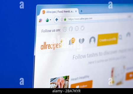 Ryazan, Russie - 28 mars 2018 - Page d'accueil d'AllRecipes sur l'affichage de PC, adresse web - allrecipes.com Banque D'Images