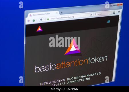 Ryazan, Russie - 29 mars 2018 - Page d'accueil de Basic attention Token sur le PC, web - basicattentiontoken.org. Banque D'Images