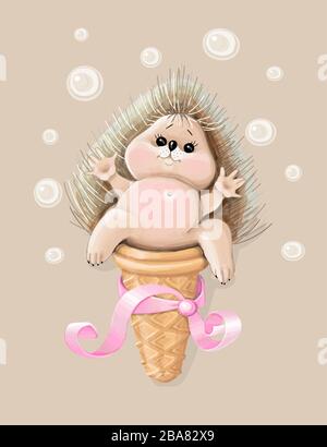 illustration vectorielle carte de vœux de vacances, un hérisson se trouve dans une glace Illustration de Vecteur