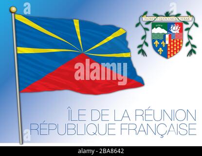 Drapeau national non officiel de la Réunion et armoiries, territoire français, illustration vectorielle Illustration de Vecteur