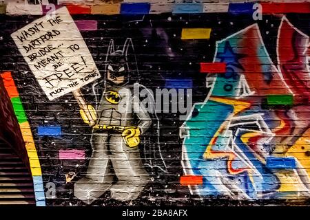 LEGO Batman Graffiti art, Leake Street The Tunnel Banque D'Images