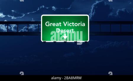 Great Victoria Desert Australia Highway Road Sign at Night, œuvre d'art en relief Banque D'Images