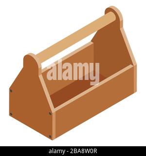 Ancienne boîte à outils en bois de charpentier vide isolée sur vue isométrique blanche. Illustration de Vecteur