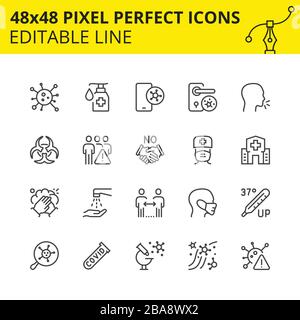 Icônes modifiables, Coronavirus part-2 (2019-ncov ou Covid-19). Inclut foule, médecin, virus, etc. Pixel Perfect 48 x 48, mise à l'échelle. Vecteur. Illustration de Vecteur