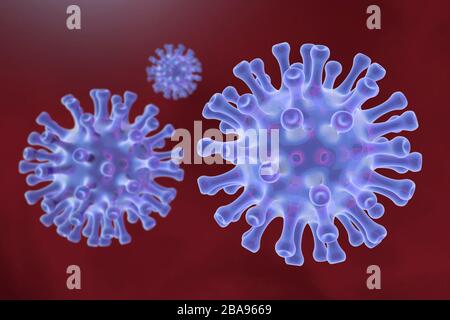 ein fieses virus befaellt die Welt - Symbolbild: CGI-Visualizierung: Coronavirus Covid 19, SRAS 2/ un nouveau virus horrible infecte la planète Terre - symboli Banque D'Images