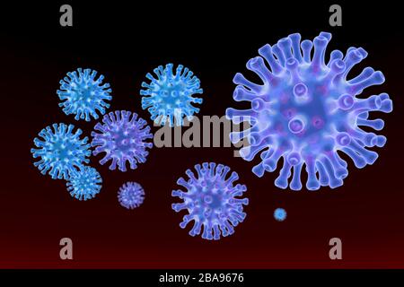 ein fieses virus befaellt die Welt - Symbolbild: CGI-Visualizierung: Coronavirus Covid 19, SRAS 2/ un nouveau virus horrible infecte la planète Terre - symboli Banque D'Images