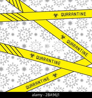 Avertissement de bande jaune de quarantaine. Zone de zone de quarantaine des symboles. Virus Corona sur fond blanc. Illustration vectorielle du roman Coronavirus 2019-nCoV. Illustration de Vecteur