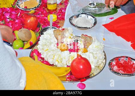 Réchauffement de la maison Indian Hindu Ritual, Hawan Hindu rituels Banque D'Images