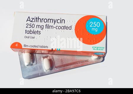 Azithromycin 250 mg comprimés pelliculés, macrolides antibiotiques, PHOTO SEULEMENT AUCUN PRODUIT ENVOYÉ, royaume-uni Banque D'Images