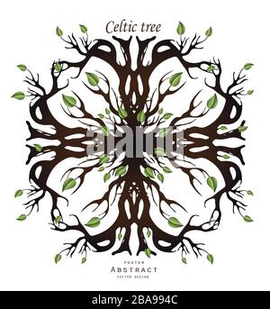Arbre celtique avec racines et feuilles, conception abstraite, objet isolé sur fond blanc vectoriel Illustration de Vecteur