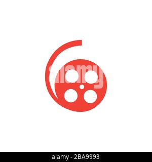 Film Bobine Rouge Icône Sur Fond Blanc. Illustration Vectorielle De Style Plat Rouge. Illustration de Vecteur