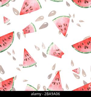 Motif coloré sans coutures avec tranches de pastèque. Dessin à la main. Banque D'Images
