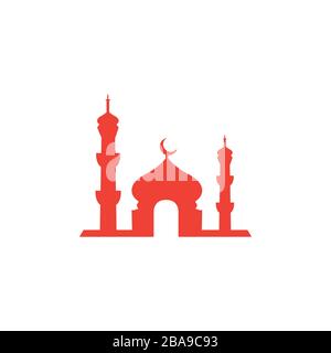 Icône Rouge De La Mosquée Sur Fond Blanc. Illustration Vectorielle De Style Plat Rouge Illustration de Vecteur