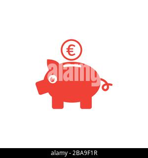 Piggy Bank Red Icône Sur Fond Blanc. Illustration Vectorielle De Style Plat Rouge. Illustration de Vecteur