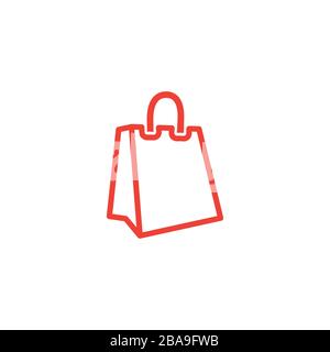 Icône Rouge De La Ligne Du Sac Commercial Sur Fond Blanc. Illustration Vectorielle De Style Plat Rouge. Illustration de Vecteur