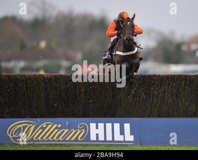 SAM Waley-Cohen à bord Rajdhani Express efface le dernier sur le chemin de gagner la deuxième course, The William Hill - Télécharger le Handicap Chase d'App Novices Banque D'Images