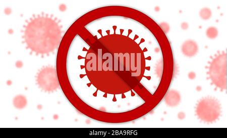 Signe attention coronavirus. Arrêter l'influenza de l'éclosion de Covid-19 comme virale dangereux. Cas de souche comme un concept médical pandémique avec des cellules dangereuses. Numérique Banque D'Images