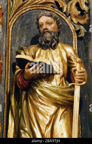 Saint Paul, statue sur l'autel quatorze saints hélices dans l'église de Sainte-Barbara à Vrapče, Zagreb, Croatie Banque D'Images