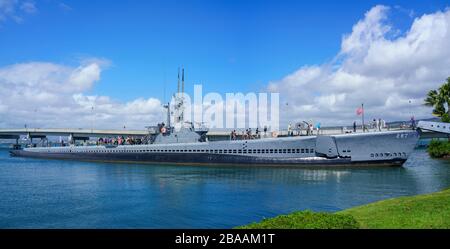 USS Bowfin, un sous-marin de classe Balao, maintenant un musée au Pearl Harbor National Monument sur Oahu, Hawaï, États-Unis Banque D'Images