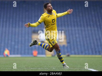 La brasserie Rhian Brewster de Swansea City célèbre ses buts lors du match du championnat Sky Bet à Ewood Park Banque D'Images