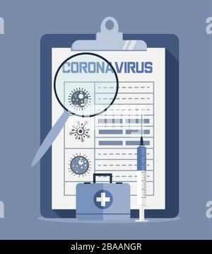 Vecteur concept de coronavirus. Seringue avec vaccin, sac médical, calendrier de vaccination. Illustration vectorielle des soins de santé pour le site Web Illustration de Vecteur
