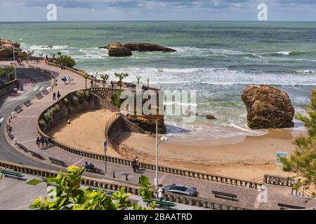 La Grande Plage de Biarritz, Pyrénées-Atlantiques, Nouvelle-Aquitaine, France. Banque D'Images