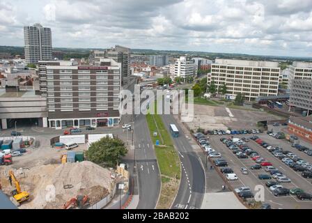 Travaux d'information pour la première phase du réaménagement des Kimmerfields au centre-ville de Swindon Banque D'Images