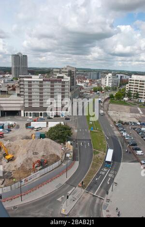 Travaux d'information pour la première phase du réaménagement des Kimmerfields au centre-ville de Swindon Banque D'Images