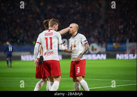 Leipzig, Allemagne - 20 mars 2020: Angelino pendant le match Leipzig vs Tottenham à Leipzig Arena avant Banque D'Images