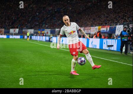 Leipzig, Allemagne - 20 mars 2020: Angelino pendant le match Leipzig vs Tottenham à Leipzig Arena avant Banque D'Images