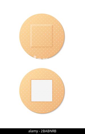 Ensemble vectoriel d'images de bandage médical rondes. Patchs adhésifs sans emballage sur le côté adhezive. Premiers soins pour les dommages à la peau. Defferent plâtres isol Illustration de Vecteur