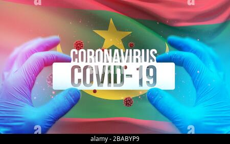 Nouveau concept de coronavirus resposible pour l'éclosion de grippe asiatique et concept de coronavirus de grippe sur fond avec le drapeau de Mauritanie Banque D'Images