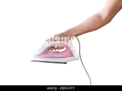 Fer électrique à main, isolé sur fond blanc avec chemin de découpe. Banque D'Images