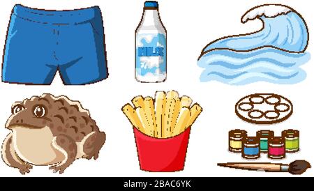 Grand ensemble d'animaux et d'autres objets sur fond blanc illustration Illustration de Vecteur