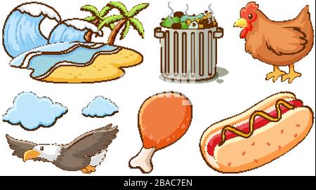 Grand ensemble d'animaux et d'autres objets sur fond blanc illustration Illustration de Vecteur