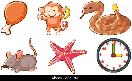 Grand ensemble d'animaux et d'autres objets sur fond blanc illustration Illustration de Vecteur
