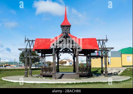 Maison de Beban Pergola, Ushuaia, ville la plus au sud de l'Argentine sur le canal de Beagle, Fireland, Argentine Banque D'Images