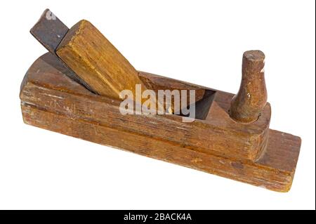 Ancien outil de jointer en bois. Isolé sur un fond blanc Banque D'Images