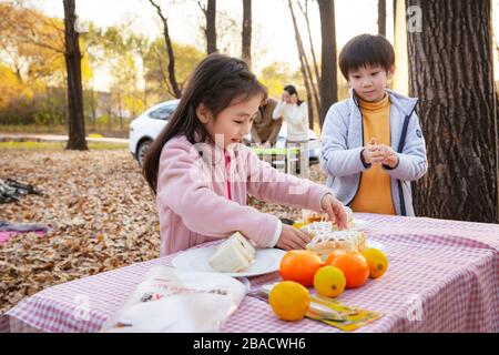 Happy Family camping en plein air Banque D'Images