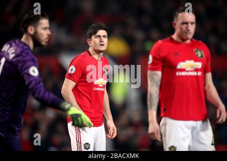 Gardien de but Manchester United David de Gea, Harry Maguire et Phil Jones (gauche-droite) Banque D'Images